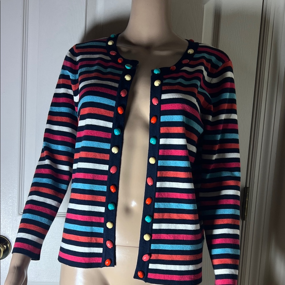 Ruby Rd. Navy Multi-Color Striped Cardigan